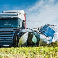 Car accident on a road in September, car after a collision with